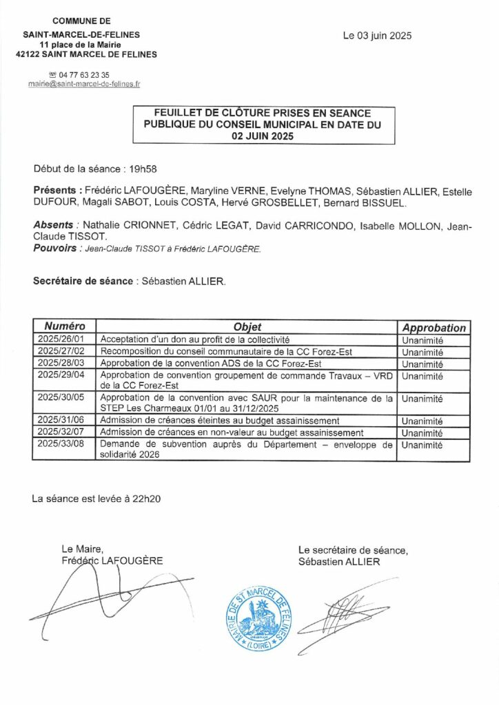 Feuillet de clÔture seance publique du 02.06.2025.